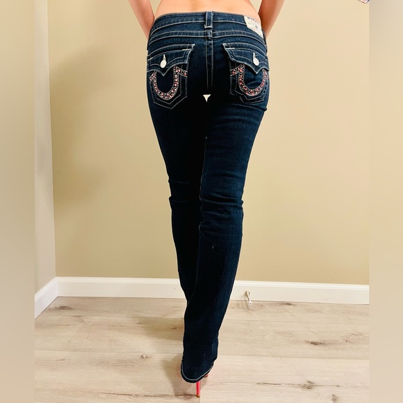 True Religion Denim - True Religion Woman’s Pink Crystals Bling Pocket Skinny Jeans 26